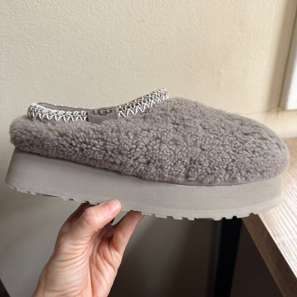 New UGG Tazz Maxi Curly Shearling Platform Slippers Smoke Plum Grey Womens 8 - Picture 14 of 16